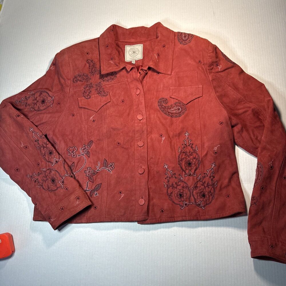 Double D Ranchwear Yoakum Texas Red Suede Embroidered Western Jacket Womens XL